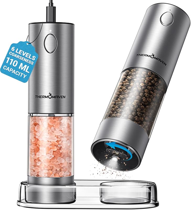 ThermoMaven Large Rechargeable Automatic Stainless Steel Salt & Pepper