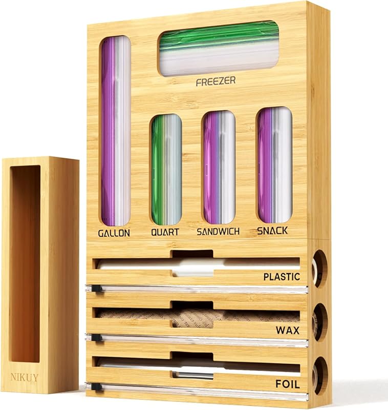 9-in-1 Bamboo Bag Organizer for Kitchen Drawer: Foil, Wrap & Labeled S