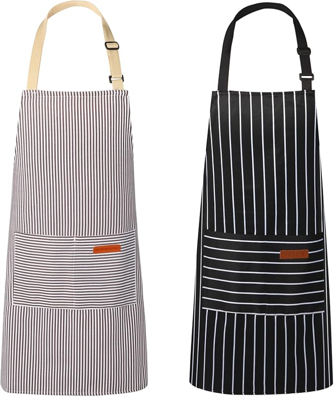 2 Pack Unisex Chef Aprons for Men Women, Adjustable Neck Strap & 2 Poc