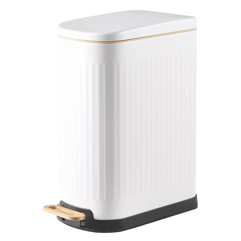 Slim Bathroom Step Trash Can with Soft Close Lid