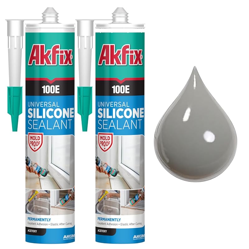 Akfix 100E RTV Gray Silicone Caulk, 2-Pack 100% Waterproof Sealant for