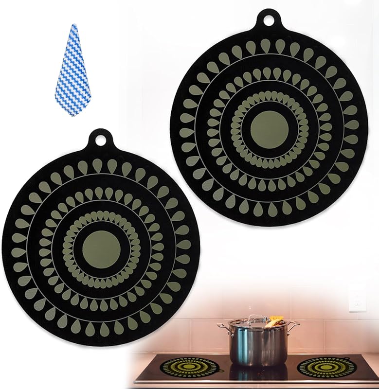 2Pcs 9.5 Inch Thermochromic Silicone Induction Cooktop Protector Mat, 