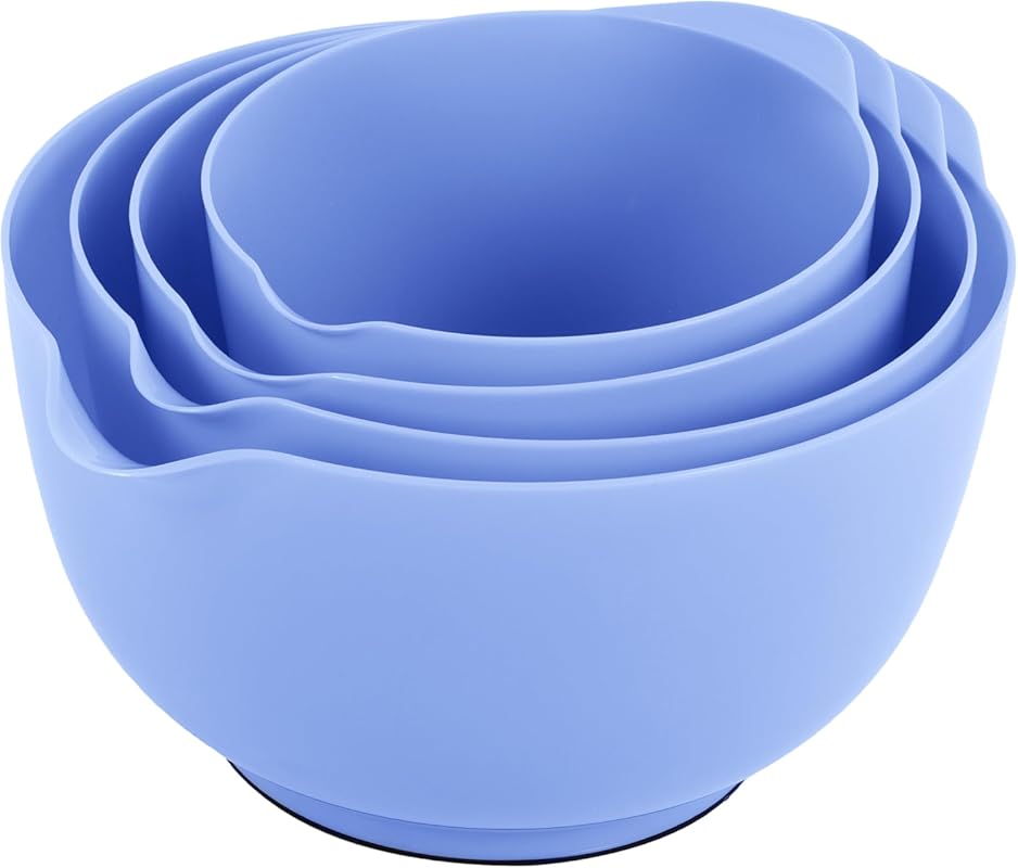 BoxedHome 4-Quart Large Plastic Mixing Bowls Set with Pour Spout, Nest