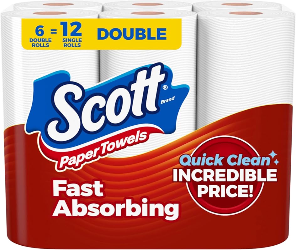 Scott Choose-A-Sheet Paper Towels, 6 Double Rolls (12 Regular) with 10