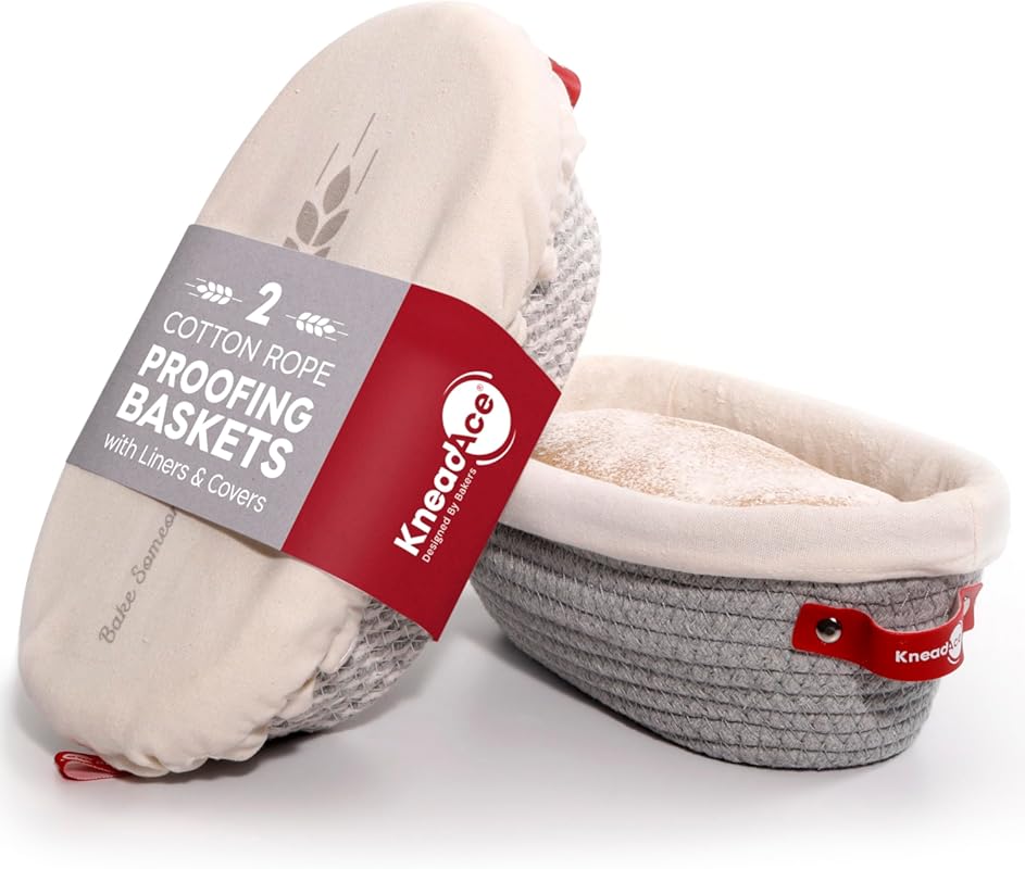 KneadAce Cotton Rope Banneton Proofing Basket Set: 2 Oval Baskets with