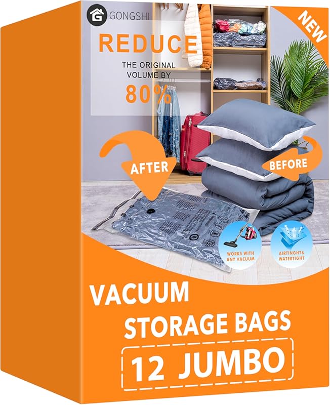 Jumbo Vacuum Storage Bags (12-Pack) Space Saver Compression Sealer Bag