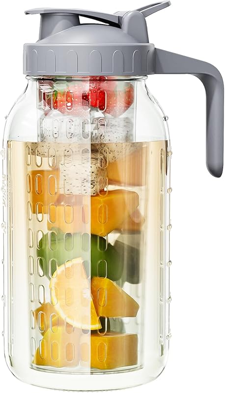 64 Oz Heavy Duty Glass Fruit Infuser Water Pitcher with Airtight Lid &