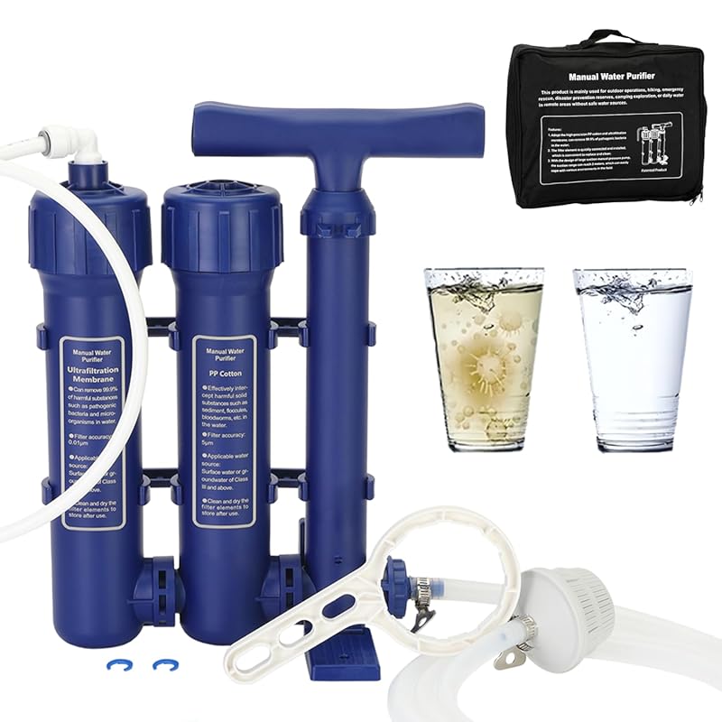 Large Emergency Hand Pump Water Filter: 3-Stage Portable System for Ca
