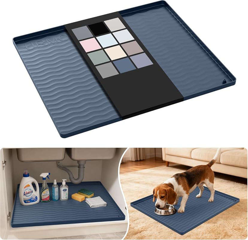 URMONA Dark Grey Waterproof Silicone Under Sink Mat 22''x19'' for Kitc