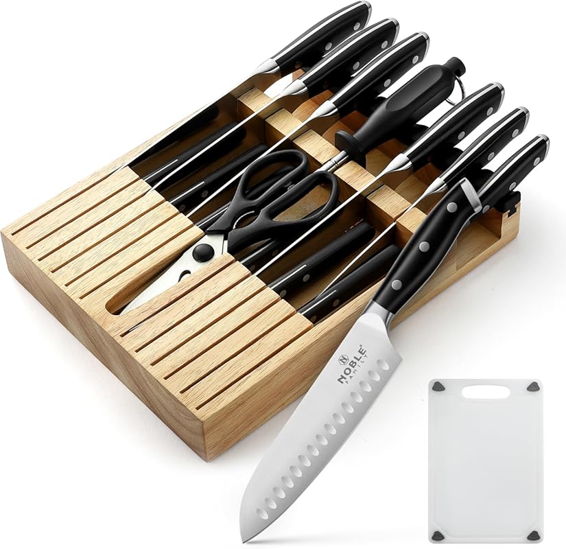 N NOBLE FAMILY 16-Piece Kitchen Knife Set with Block, Drawer Organizer
