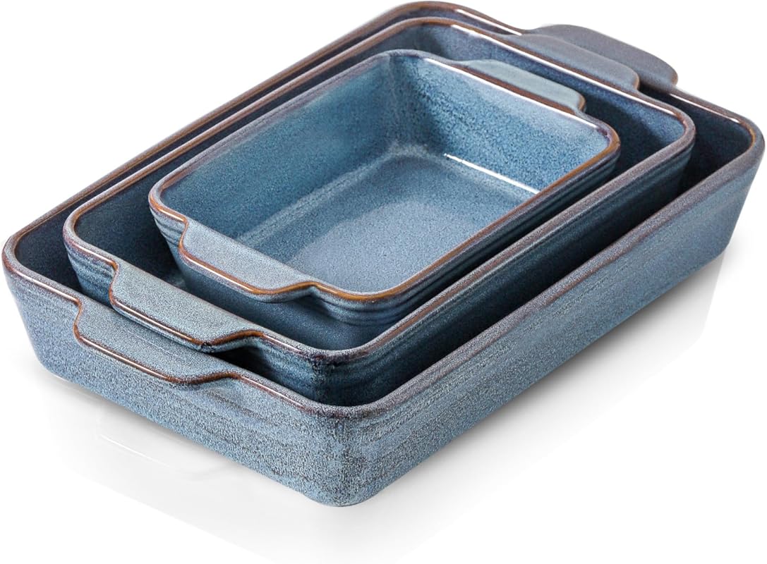 HVH 3-Piece 9x13 Large Ceramic Rectangular Deep Baking & Casserole Set