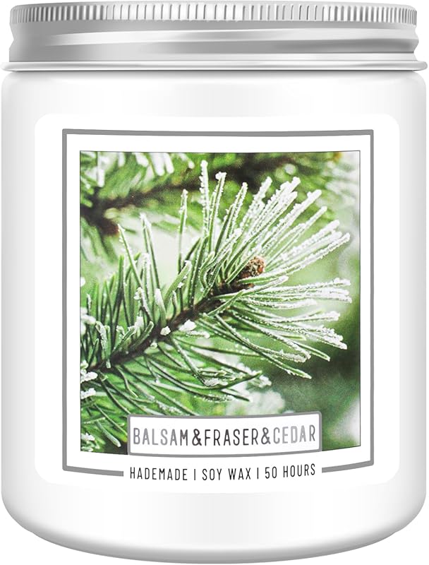 Homsolver Balsam Fir Pine Christmas Scented Soy Candle, 50+ Hour Burn 