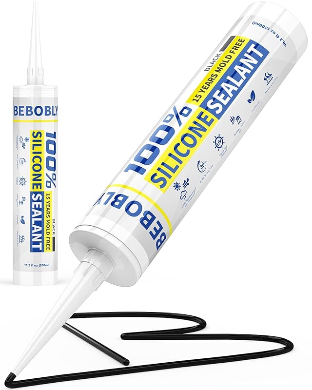 Black Silicone Caulk & Sealant, 10.2 oz, 100% Waterproof, Shrink & Cra