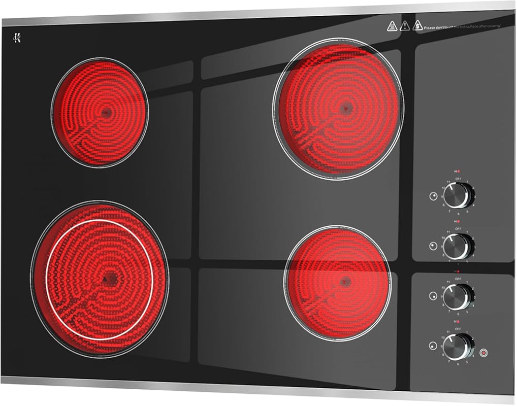 30 Inch 4 Burner Electric Cooktop 6700W Built-in Radiant Ceramic Stove