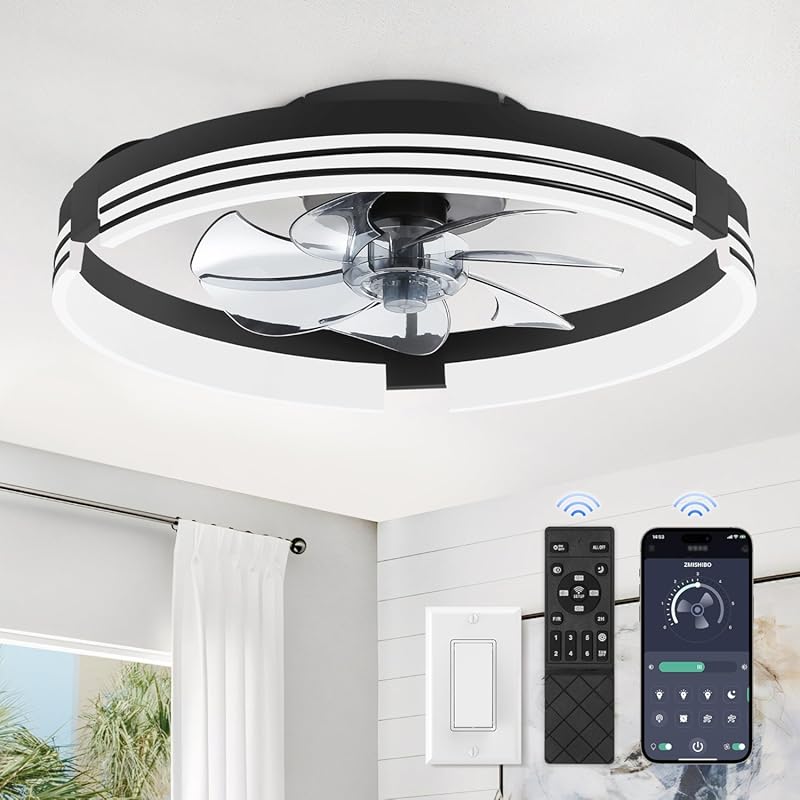 ZMISHIBO 20 Inch Low Profile Ceiling Fan with Lights, Remote, Dimmable
