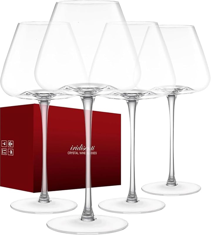 Hand-Blown 23.5oz Lead-Free Crystal Wine Glasses, 4-Pack, for Pinot No