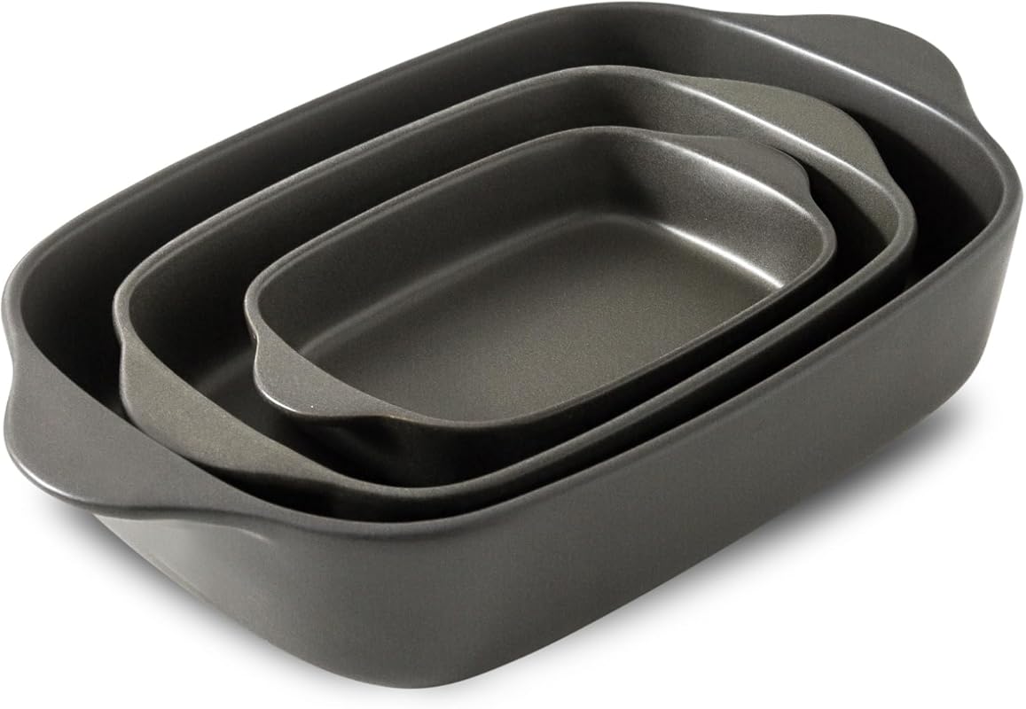 Durable 3-Piece Deep Ceramic Stoneware Bakeware Set for Oven Baking an