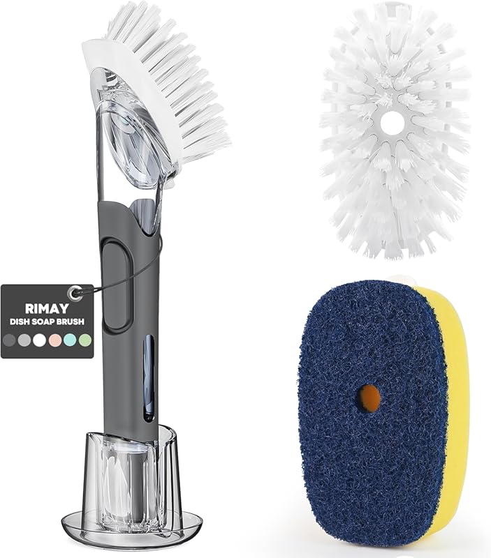 RIMAY Dish Brush with Soap Dispenser Storage Set, Includes 2 Refills a
