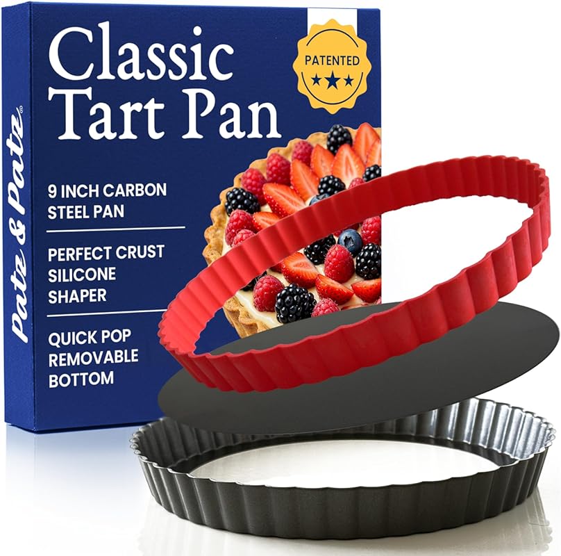 Patz&Patz Classic 9 Inch Carbon Steel Tart Pan with Removable Nonstick