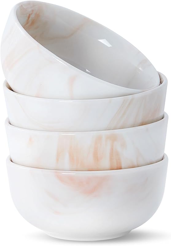 bestone Marble Orange 22oz Porcelain Cereal Bowls Set of 4