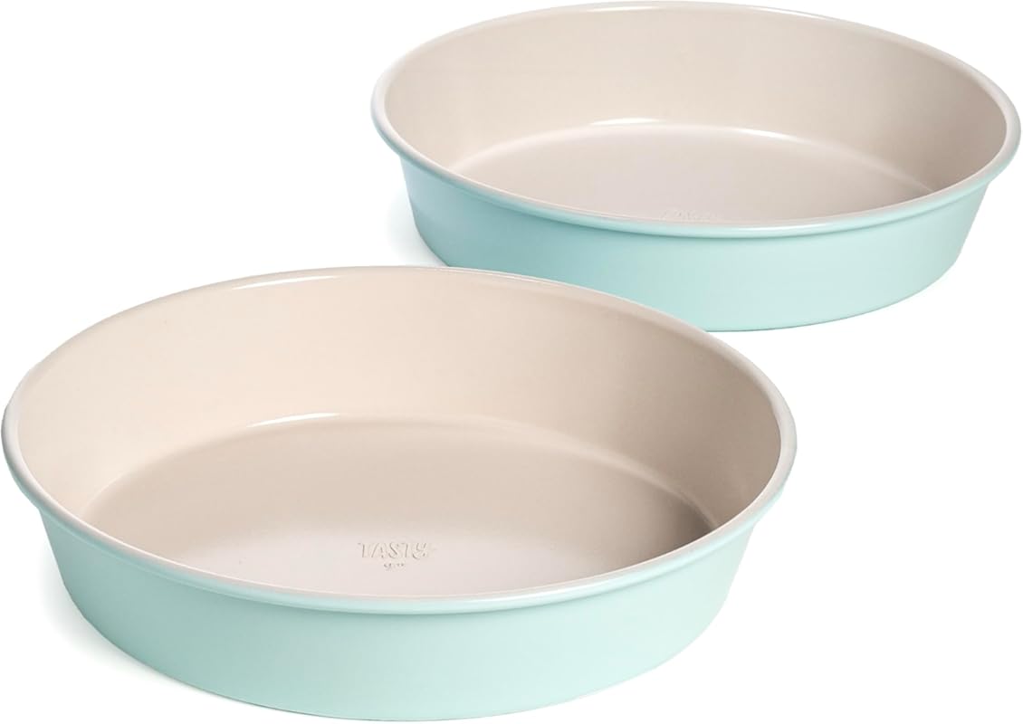 Tasty Clean Ceramic 9-Inch Round Cake Pans Set, 2-Pack, Aluminized Ste