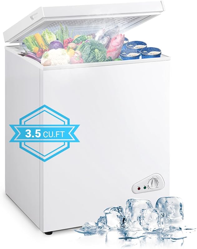 Compact 3.5 Cu Ft Chest Deep Freezer with Adjustable Temperature, Remo