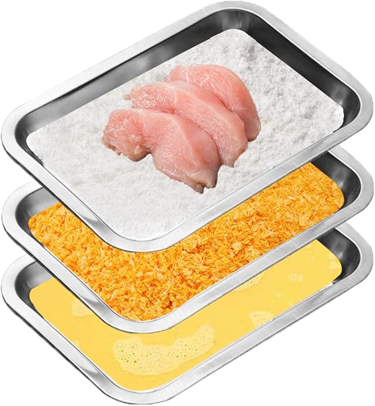 3-Pack Stainless Steel Breading Trays Set for Marinating & Prepping Me