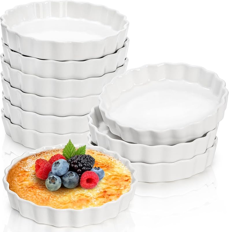 Foraineam 10 Pack 8 oz Porcelain Ramekins – Fluted, Oven Safe for Crem