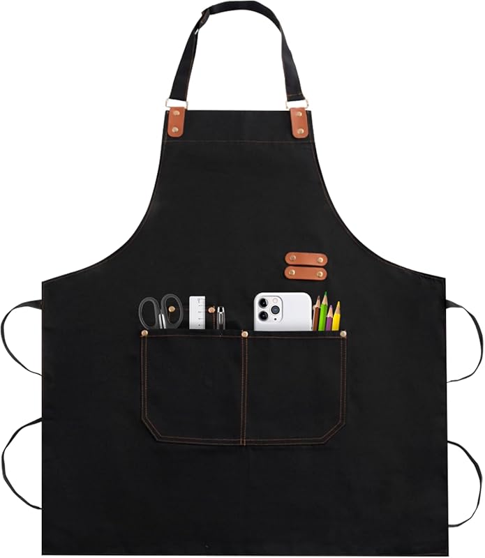 Heavy Duty Chef Apron for Men Women, Adjustable Neck Strap, Pockets, G