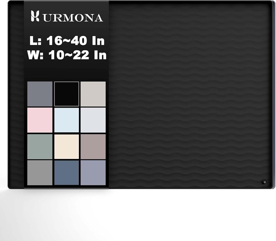 URMONA Black Waterproof Silicone Under Sink Mat 19''x19'' for Kitchen 