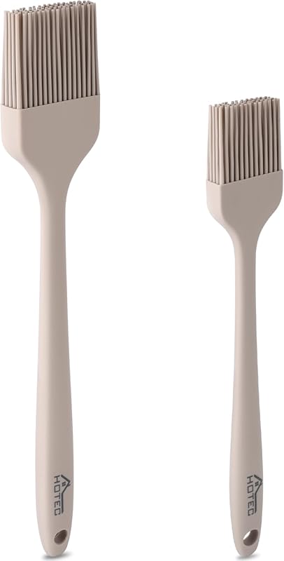 HOTEC 2-Piece Khaki Silicone Basting Brushes for BBQ, Pastry & Baking