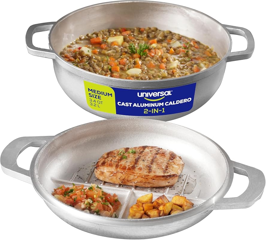 Universal 2-in-1 Cast Aluminum Caldero Dutch Oven Pot with Dual-Functi