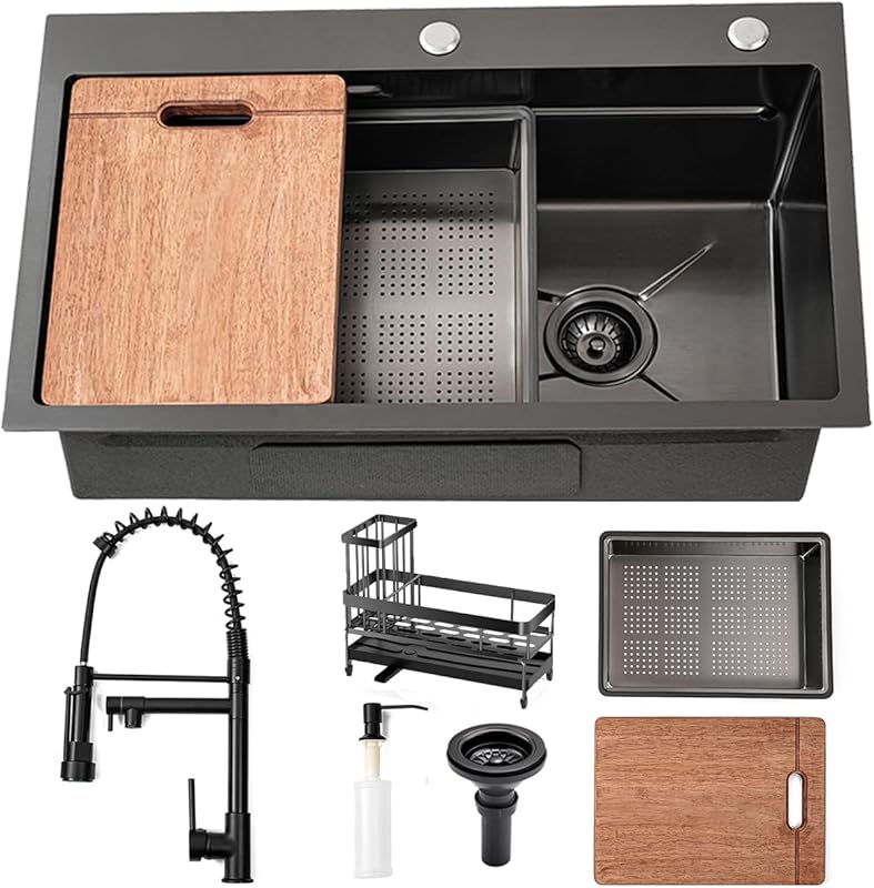 Gunmetal Black 30 Inch Stainless Steel Workstation Kitchen Sink, Drop-