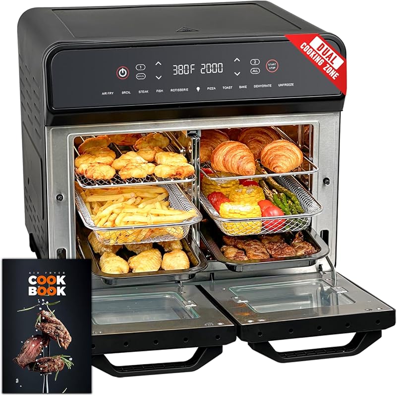 Extra Large 24Qt Dual Zone Air Fryer Oven, Rotisserie 10-in-1 Digital 