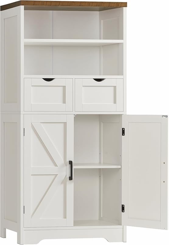 TEENFON Storage Cabinet with Doors, 2 Drawers, Adjustable Shelf for Ki