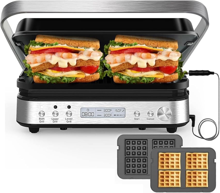 6-in-1 Panini Press Grill Sandwich Maker with Removable Plates, 1600W,