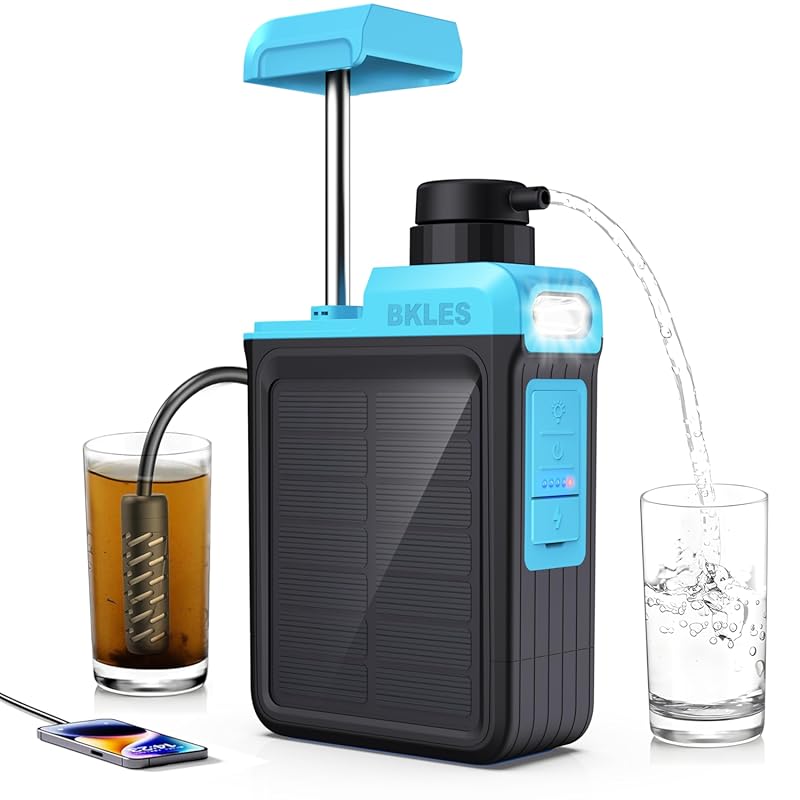 Portable 3-in-1 Solar Electric Water Filter with Hand Pump & Emergency