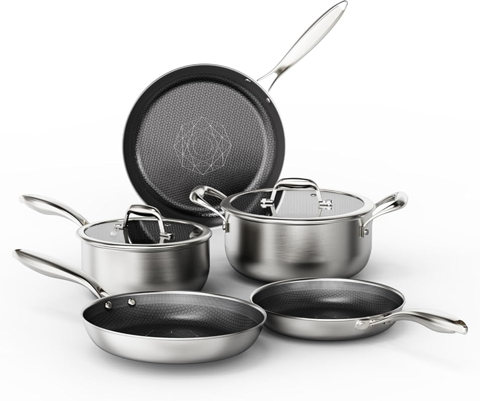 COOKER KING 7-Piece Stainless Steel Nonstick Cookware Set with Lids, I