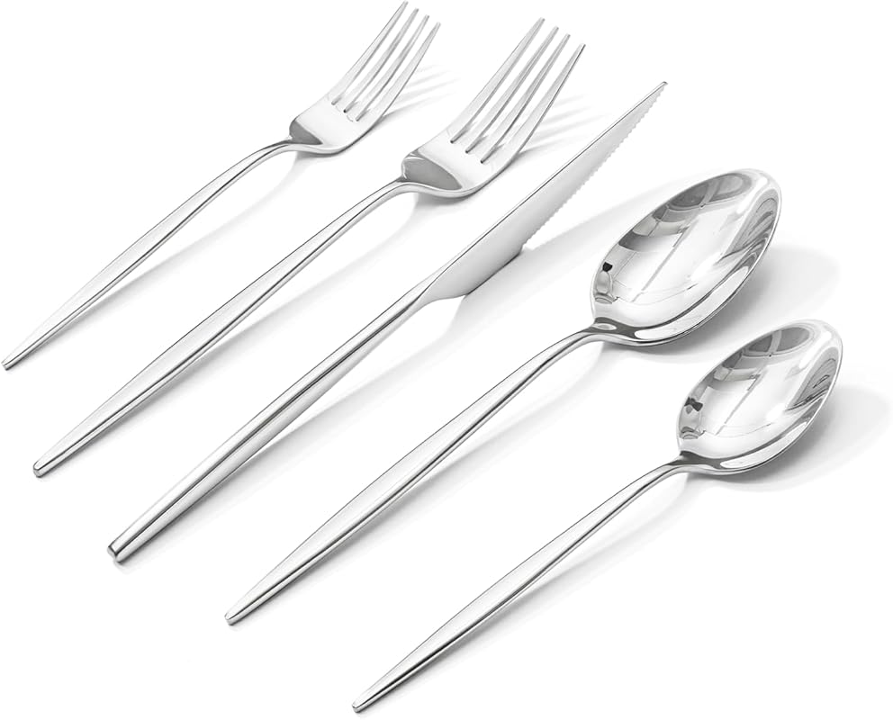 KINGSTONE 20-Piece Premium 18/10 Stainless Steel Silverware Set, Flatw