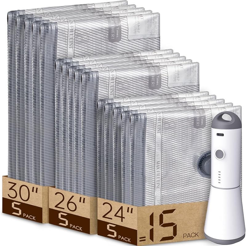 Travel Vacuum Storage Bags 15 Combo with Rechargeable Pump, Carry-on S