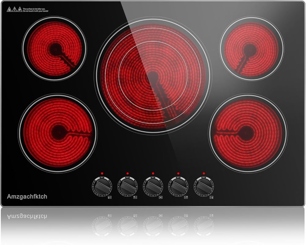 30 Inch 5 Burner Electric Cooktop 9000W Built-in Ceramic Stove Top, Tr