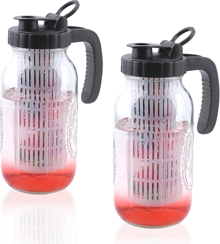 64 Oz Glass Mason Jar Water Infuser Pitcher (2 Set), Half Gallon Jug f