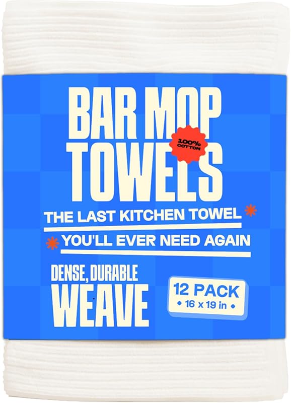 Absorbit 16x19 Bar Mops Kitchen Towels - 12 Pack 100% Cotton Super Abs