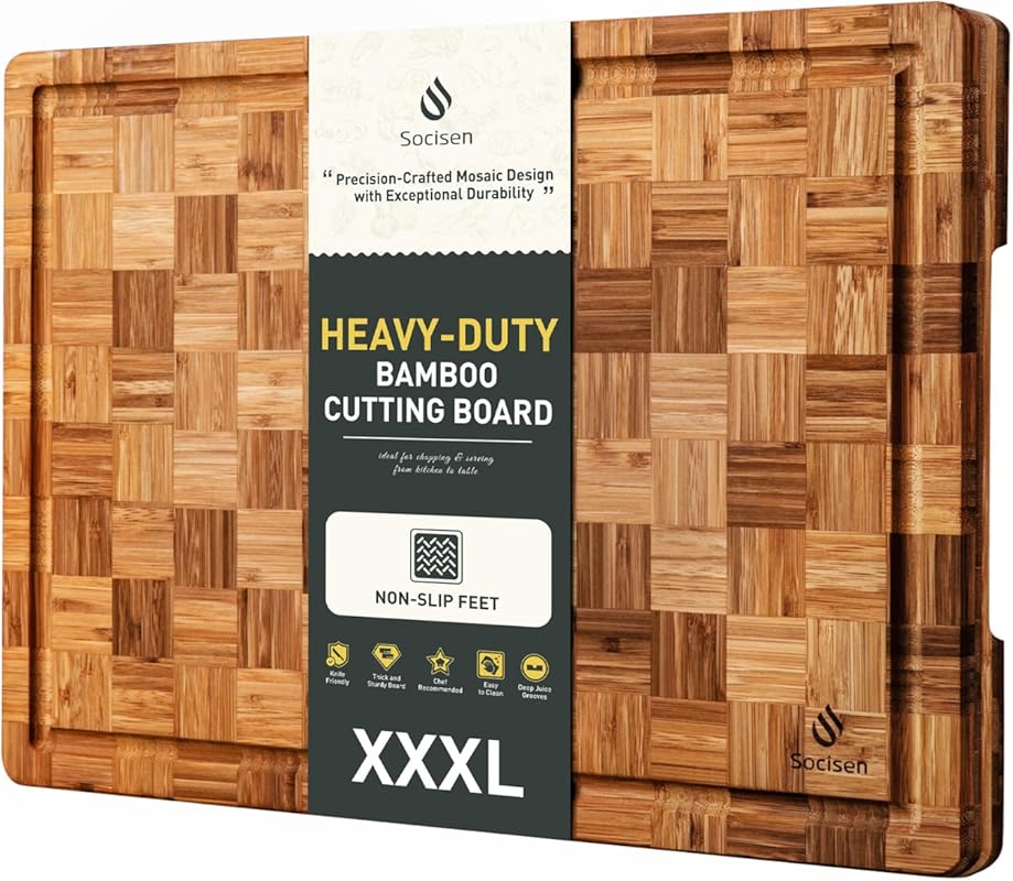 XXX Large Organic Bamboo Cutting Board with Non-Slip Feet – Thick Butc