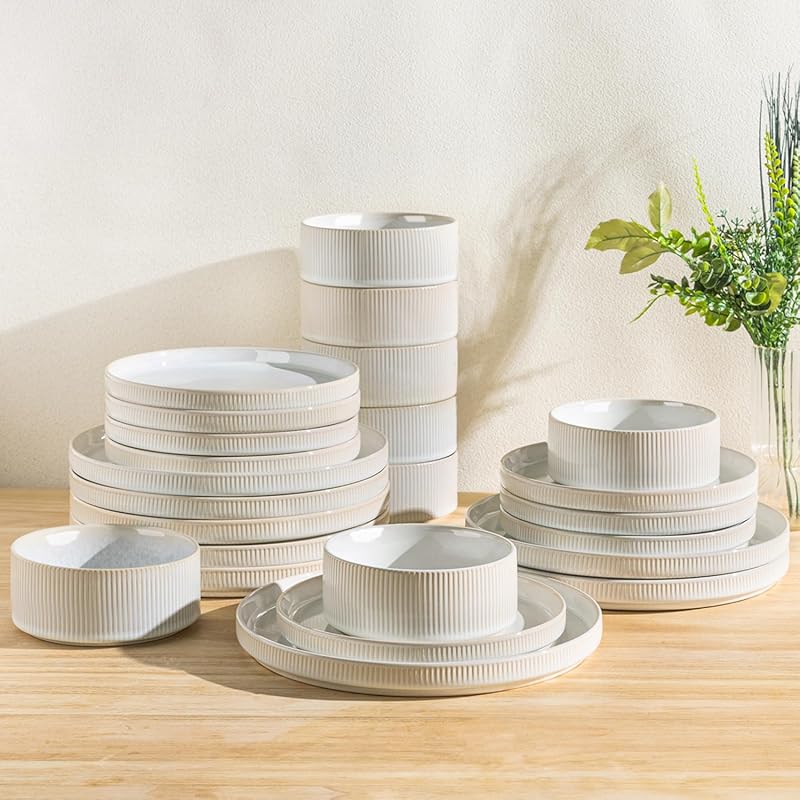TheTerra 24-Piece Ceramic Dinnerware Set for 8, Lightweight Porcelain,