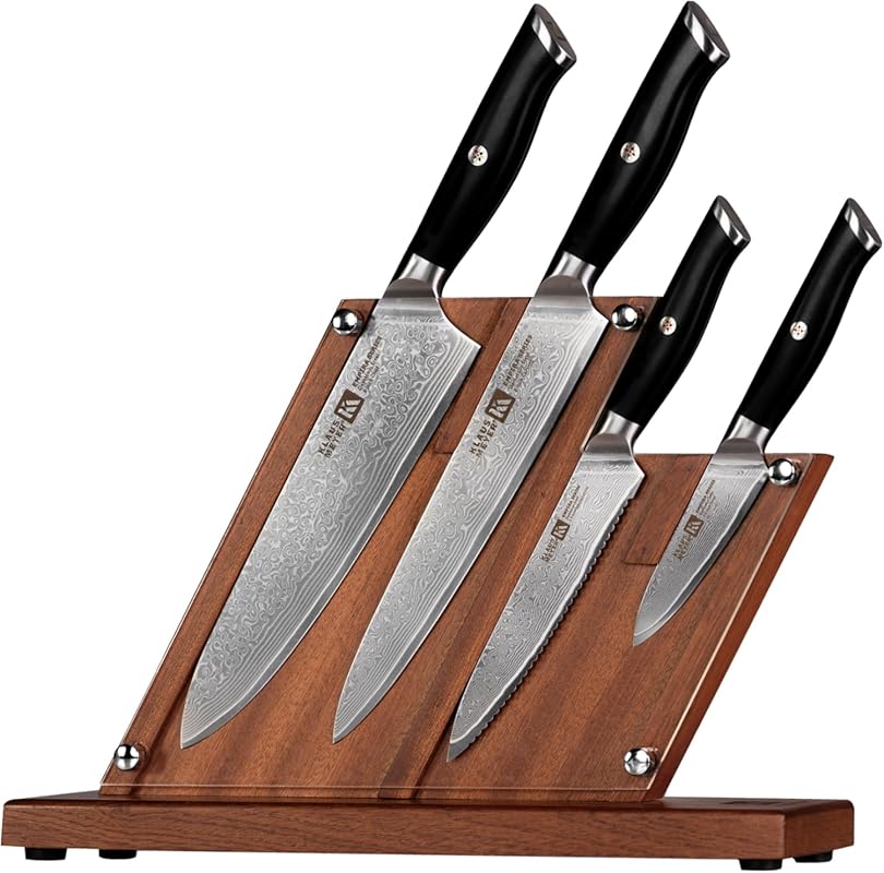 Klaus Meyer 5-Piece Damascus Knife Block Set, 67-Layer High Carbon Ste