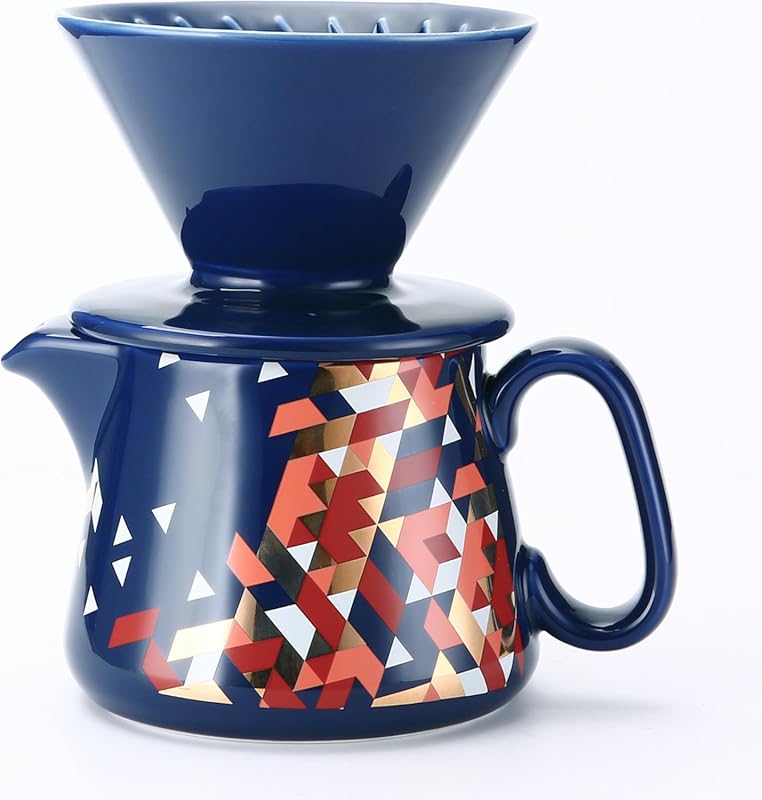 Ceramic Pour Over Coffee Maker Dripper Set with 15.5oz Server, Lid, an