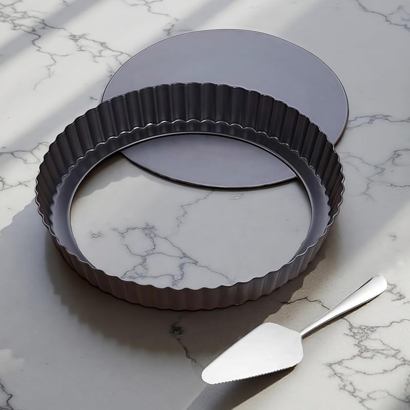 9 Inch Carbon Steel Quiche Tart Pan with Removable Bottom and Non-Stic