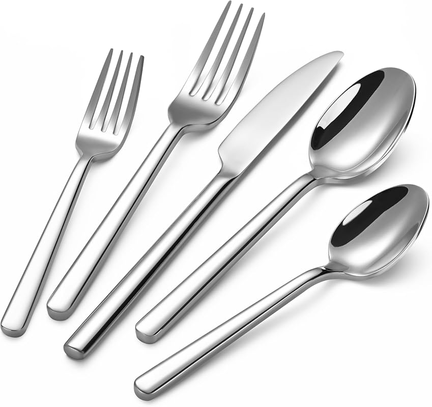 Heavy-Duty 40-Piece Stainless Steel Silverware Set for 8, Modern Handl