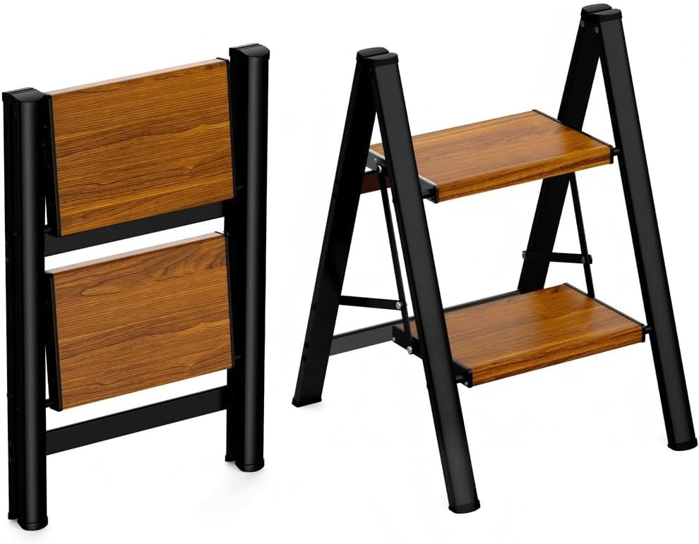 HBTower Lightweight Aluminum Folding Step Stool, Wide Anti-Slip Pedal,